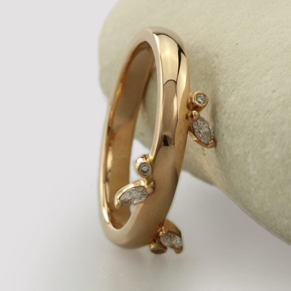 The Wharfe: 18ct Rose Gold Marquise Diamond Wedding Ring