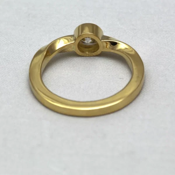 The Urie: Bezel Set 18ct Yellow Gold Moissanite or Diamond Twist Engagement Ring