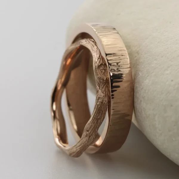 The Twig and Bark: Handmade 14ct Rose Gold Wedding Ring Set