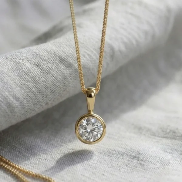 Recycled 18ct Yellow Gold Round Bezel Diamond or Moissanite Pendant