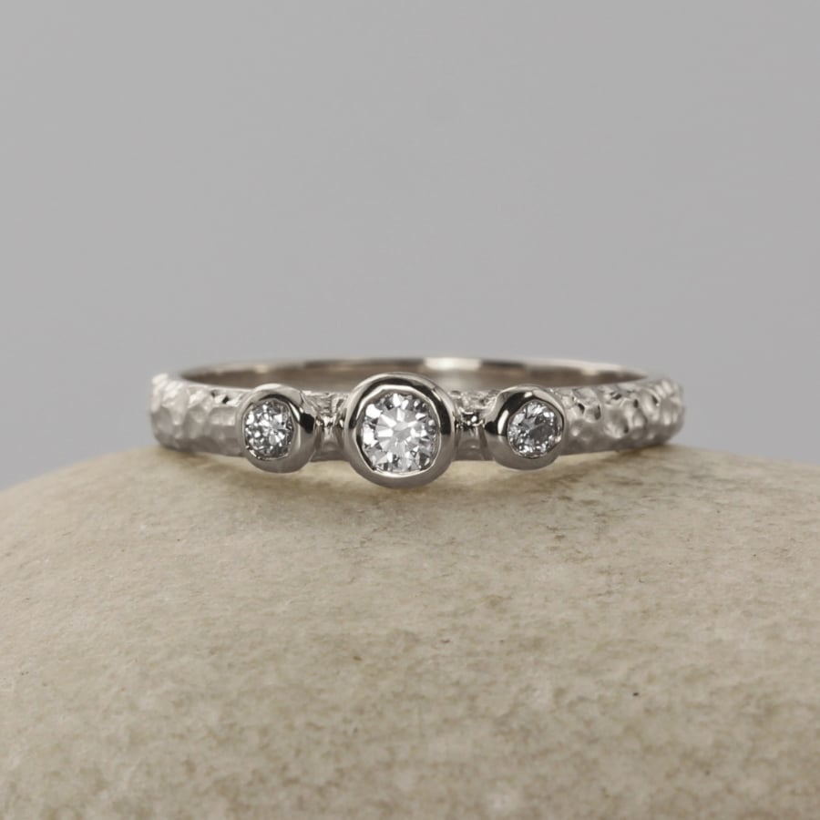 The White: 950 Platinum Diamond or Moissanite Trilogy Engagement Ring