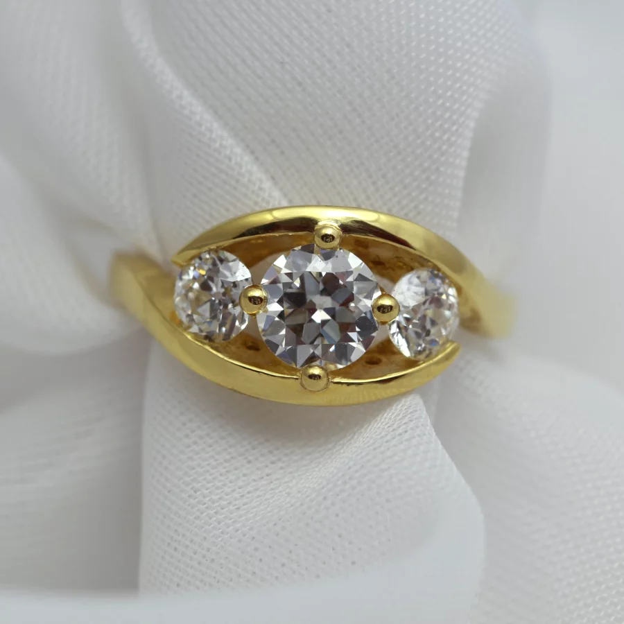 The Belgill: 14ct Yellow Gold Diamond or Moissanite Trilogy Engagement Ring (1.0 Carat Total Weight)