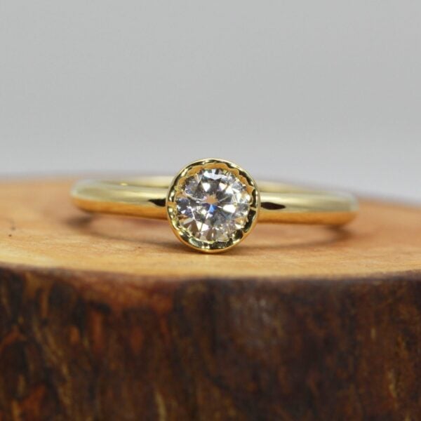 The Foreburn: Handmade 18ct Yellow Gold Diamond or Moissanite Engagement Ring