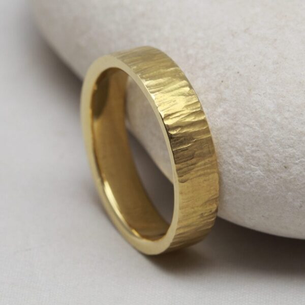 The Coul: Handmade 18ct White Gold Wedding Band with bark effect finish