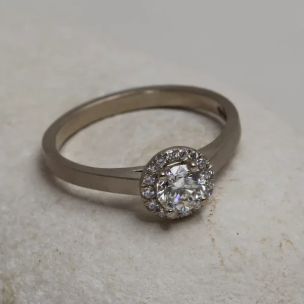 The Shira: Handmade 14ct White Gold Diamond or Moissanite Halo Engagement Ring