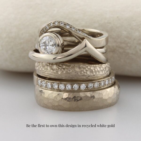 The Coul: Handmade 18ct White Gold Wedding Band with bark effect finish