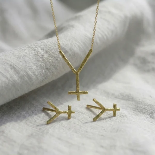 Handmade 18ct Yellow Gold Hephaestus Pendant and Earrings Set
