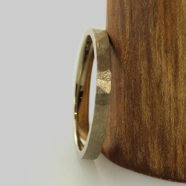 The Cavanacaw: 2.4mm 18ct White Gold Wedding Ring with Hammered finish