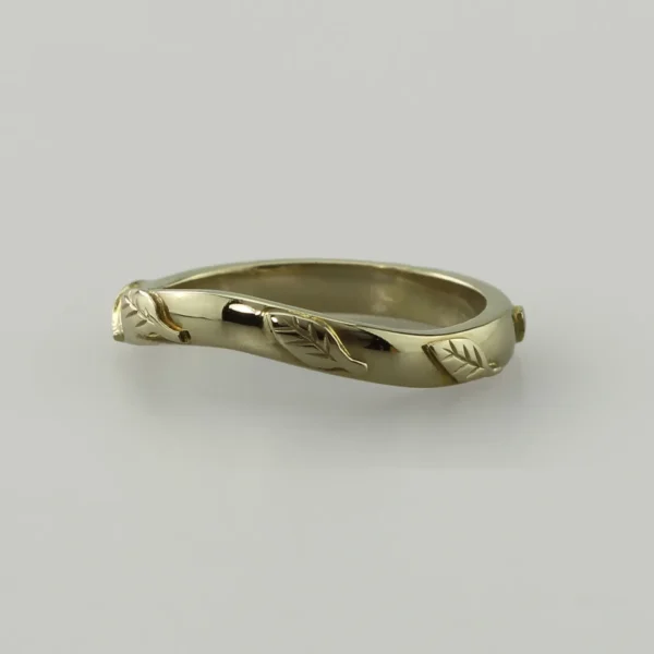 Handmade 14ct White Gold Curved Wedding Ring with Leaf Detail