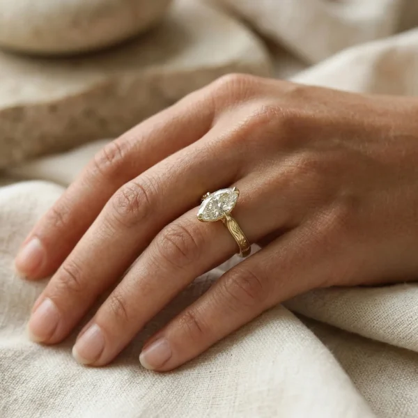 The Volta: Hand Engraved 18ct Yellow Gold Diamond or Moissanite Engagement Ring