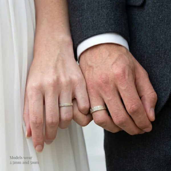 The Gallow: Handmade 18ct White Gold Wedding Band with bark effect finish