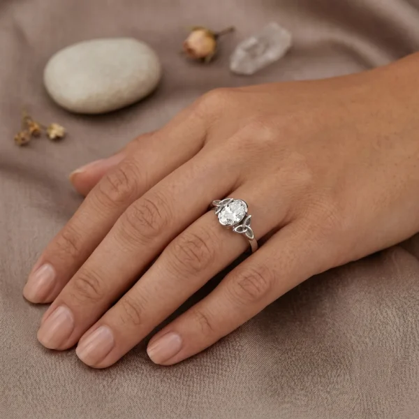 The Glaslyn: 950 Platinum Celtic Trinity Knot Oval Solitaire Moissanite or Diamond Engagement Ring