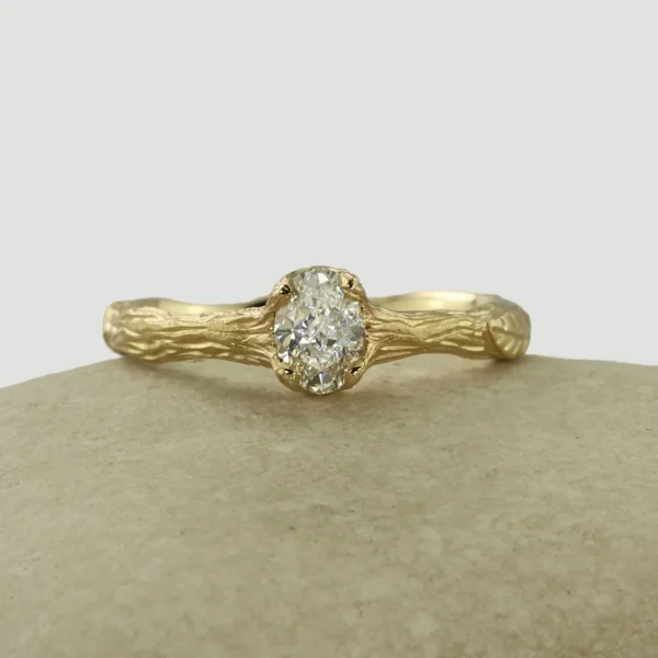 The Cassley: Handmade 18ct Yellow Gold Oval Diamond or Moissanite Twig Engagement Ring