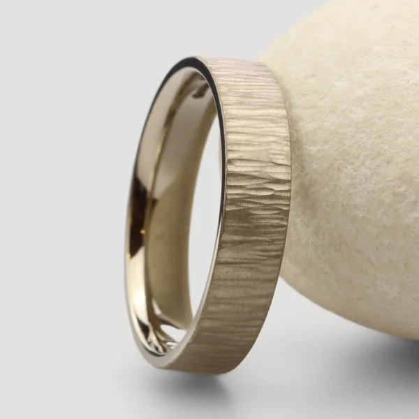 The Gallow: Handmade 14ct White Gold Wedding Band with bark effect finish