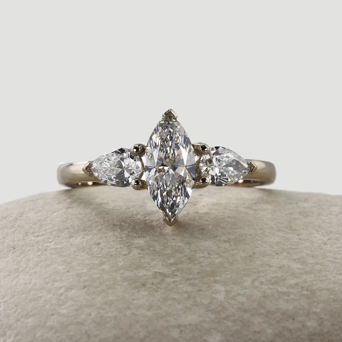 Handmade 950 Platinum Marquise Trilogy Engagement Ring